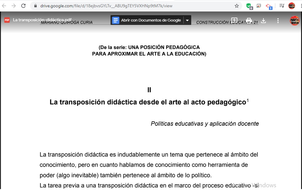 LA TRANSPOSICIÓN DIDÁCTICA DESDE EL ARTE AL ACTO PEDAGÓGICO