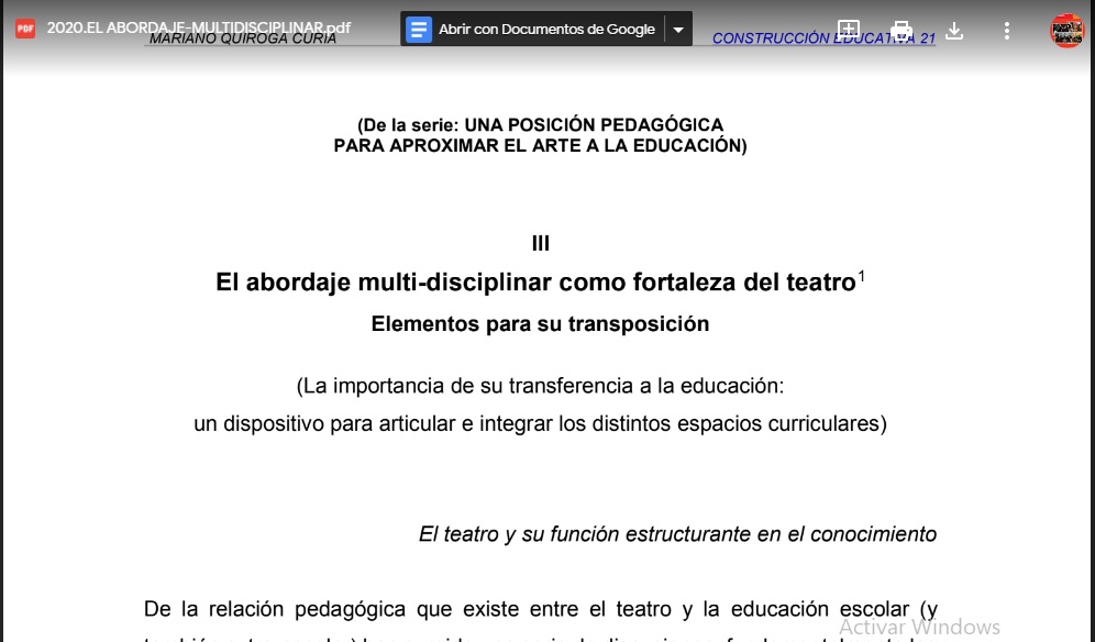El abordaje multi-disciplinar como fortaleza del teatro - Elementos para su transposición